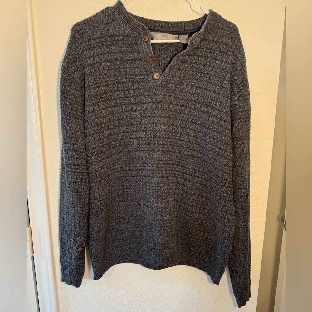 Oscar De La Renta Waffle Knit Buttoned Crewneck Pullover Mens Size Large